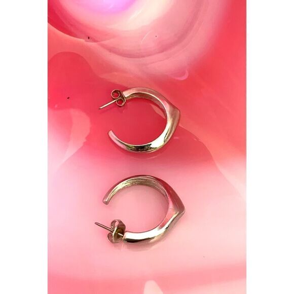 Contemporary Asymmetric Open Hoop Earrings, in Silver, Unmarked - Picture 3 of 4